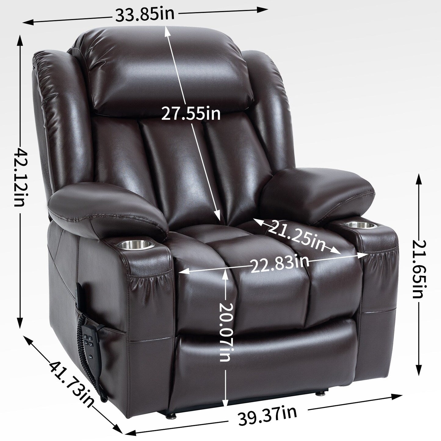 Fauteuil inclinable électrique surdimensionné en similicuir avec massage et chauffage