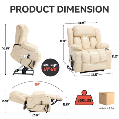 Fauteuil inclinable électrique surdimensionné en similicuir avec massage et chauffage