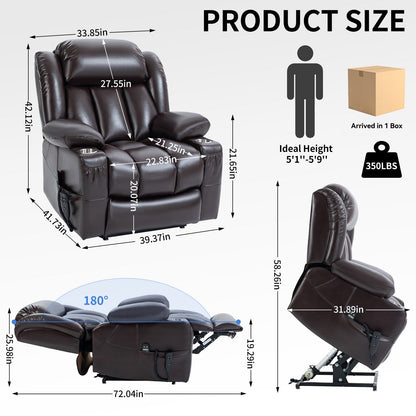 Fauteuil inclinable électrique surdimensionné en similicuir avec massage et chauffage