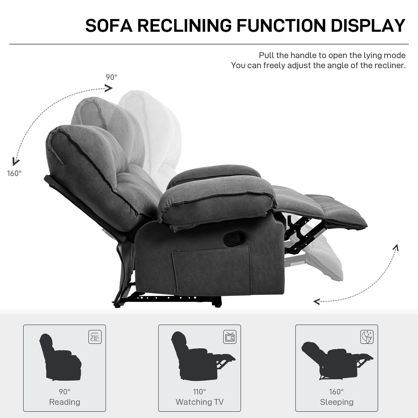 Fauteuil inclinable manuel surdimensionné en velours avec coussin de massage pour salon