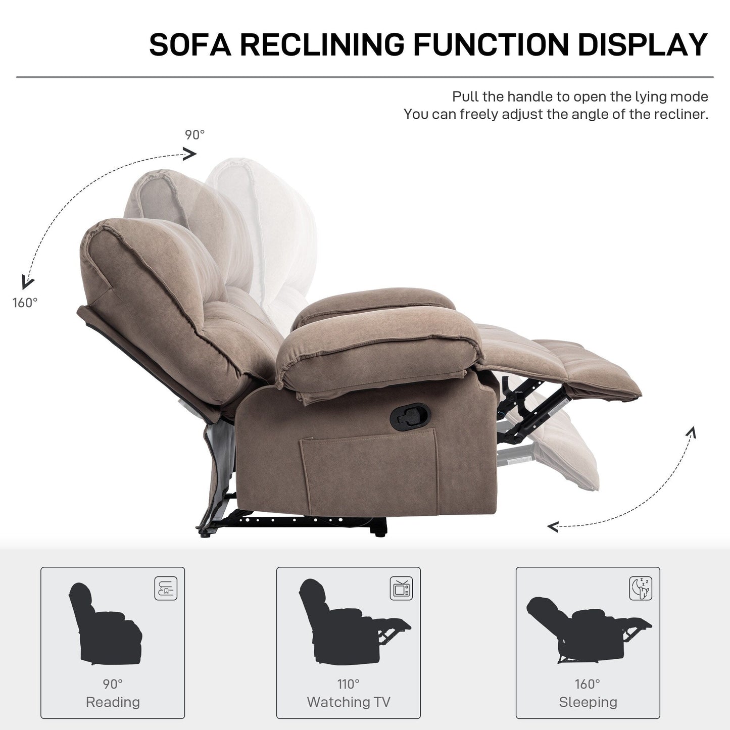Fauteuil inclinable manuel surdimensionné en velours avec coussin de massage pour salon