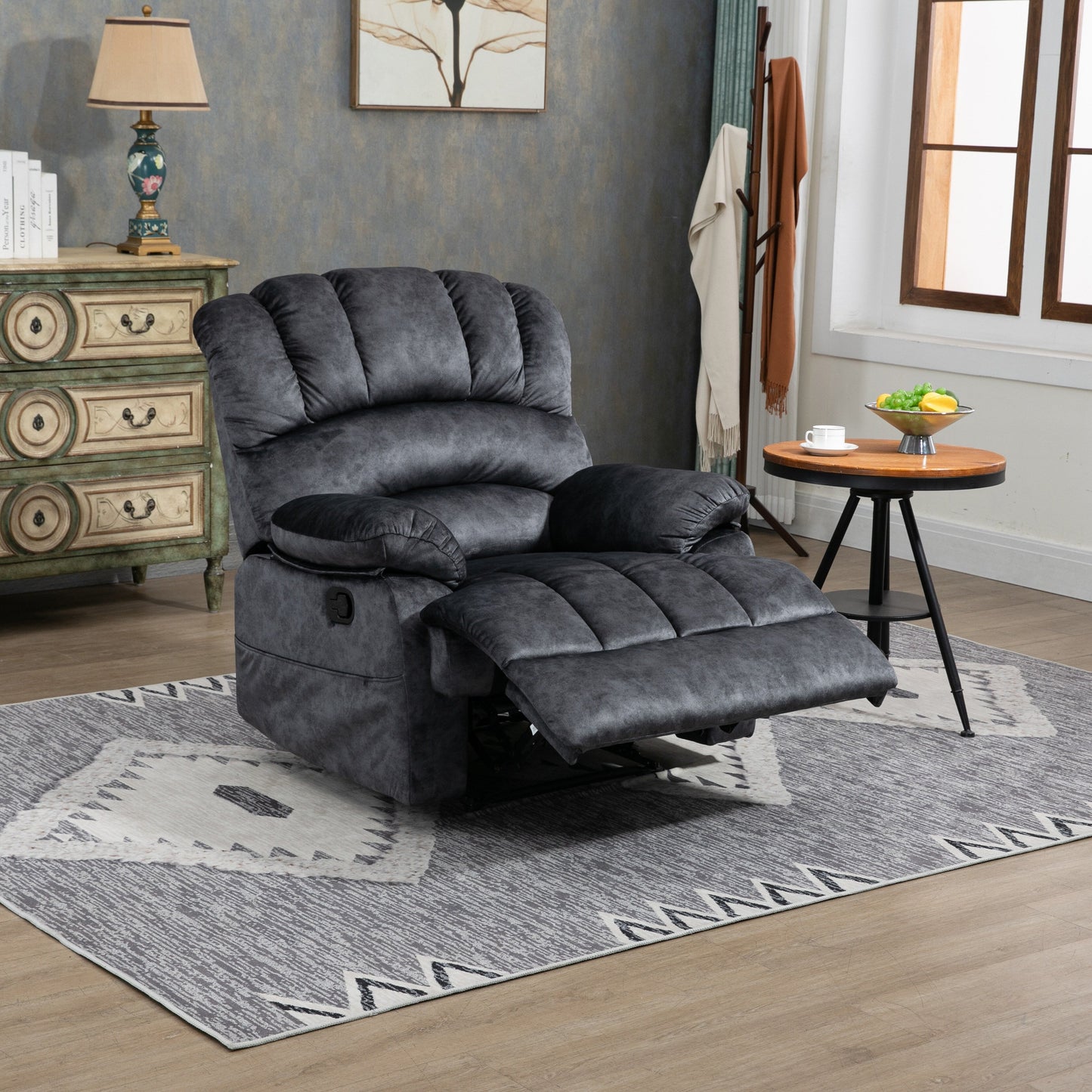 Fauteuil inclinable manuel surdimensionné en tissu rembourré, canapé simple réglable pour salon avec commande à levier latérale