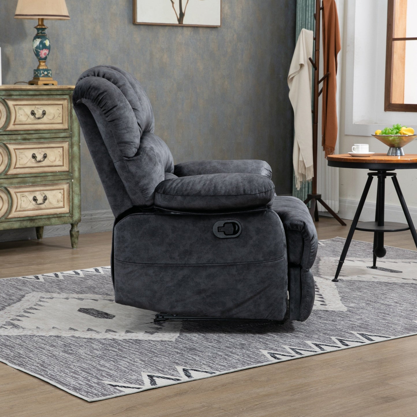 Fauteuil inclinable manuel surdimensionné en tissu rembourré, canapé simple réglable pour salon avec commande à levier latérale