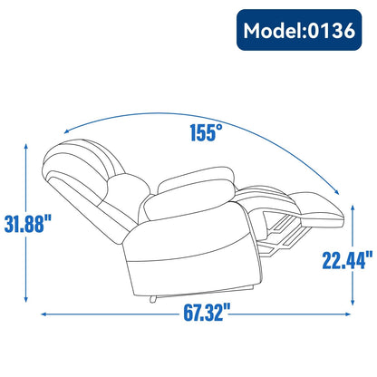 Fauteuil inclinable manuel surdimensionné avec inclinaison à 155°, montage facile et design spacieux pour le salon