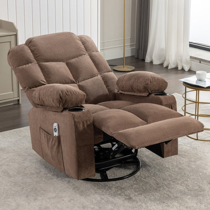 Fauteuil inclinable chauffant et massant surdimensionné, fauteuil à bascule manuel avec 2 porte-gobelets, port de charge USB et poches latérales