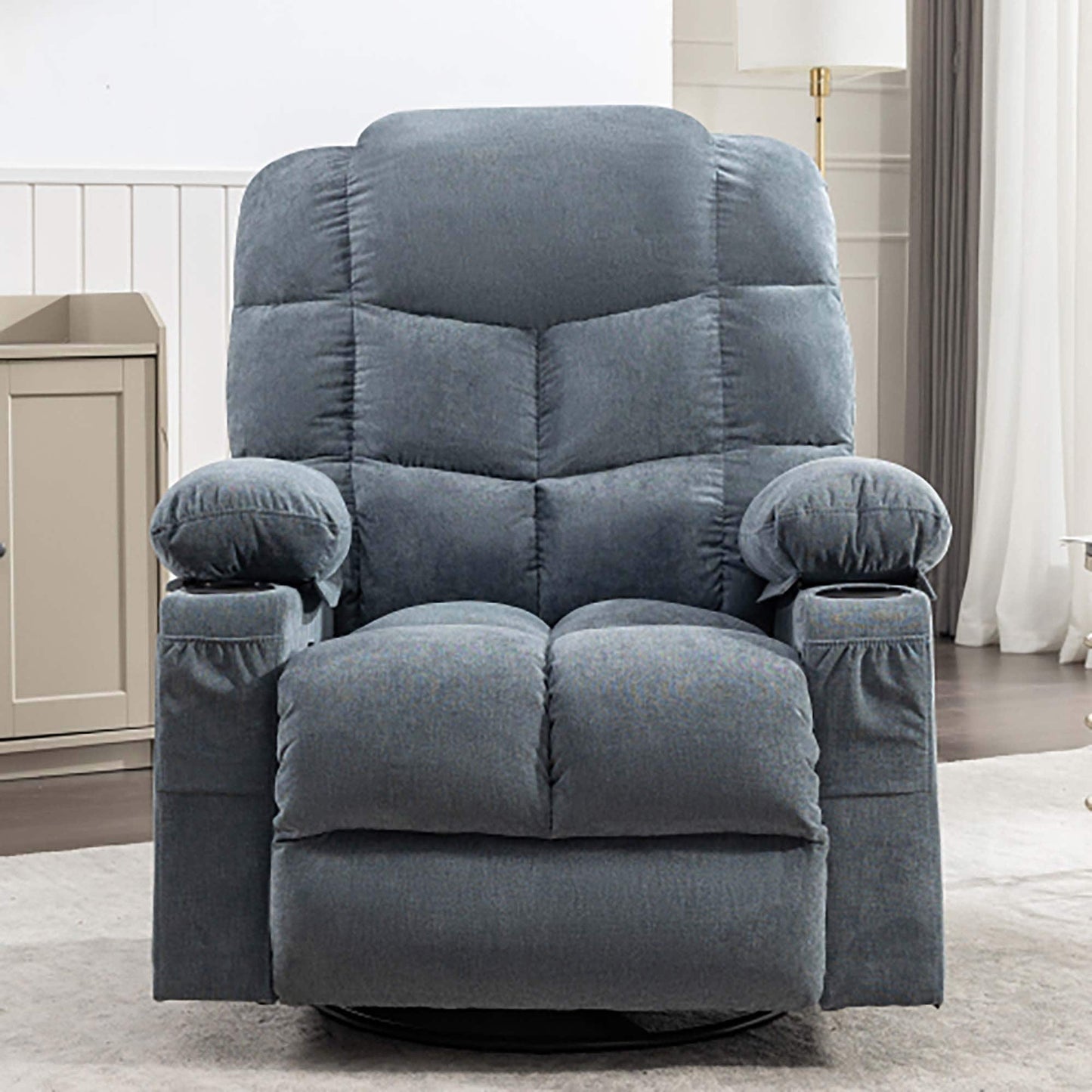 Fauteuil inclinable à bascule de massage surdimensionné avec 2 porte-gobelets
