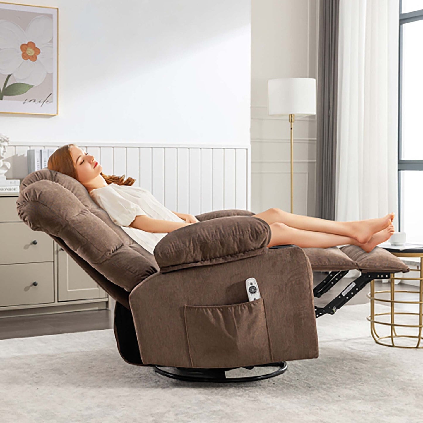 Fauteuil inclinable à bascule de massage surdimensionné avec 2 porte-gobelets