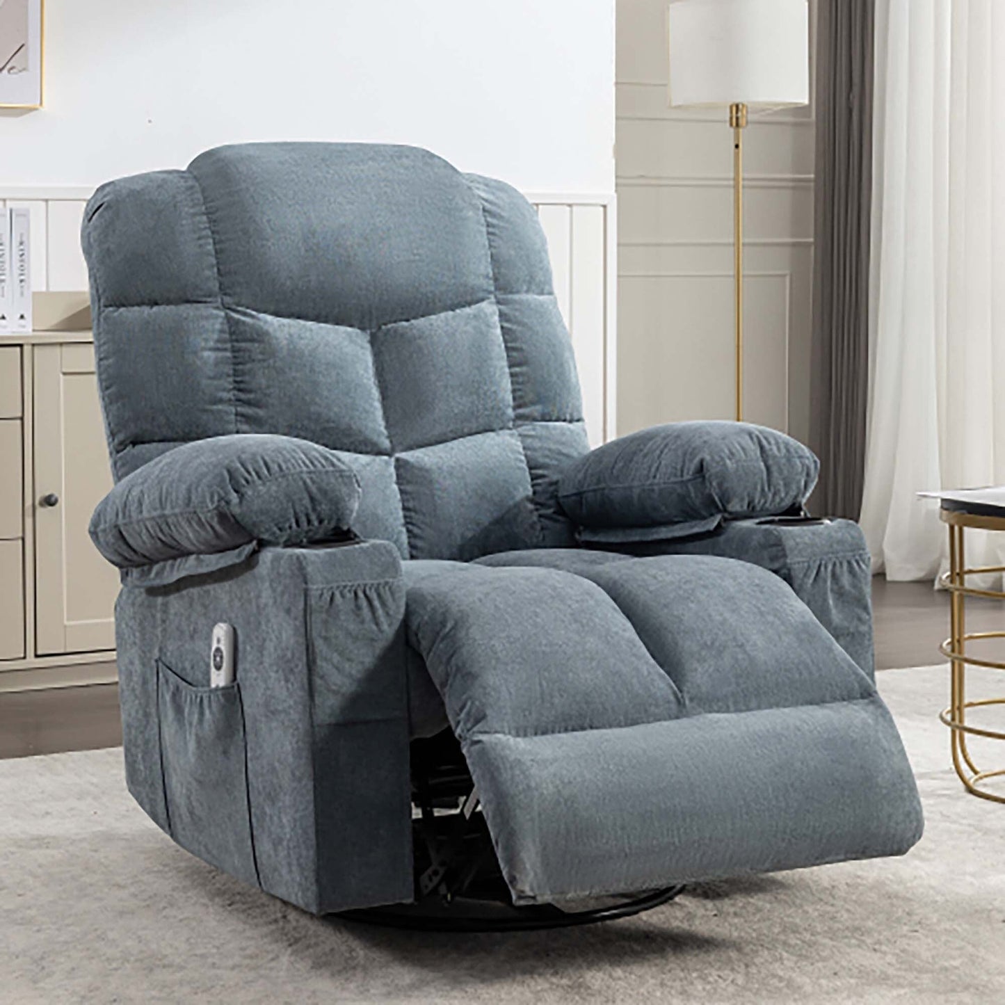 Fauteuil inclinable à bascule de massage surdimensionné avec 2 porte-gobelets