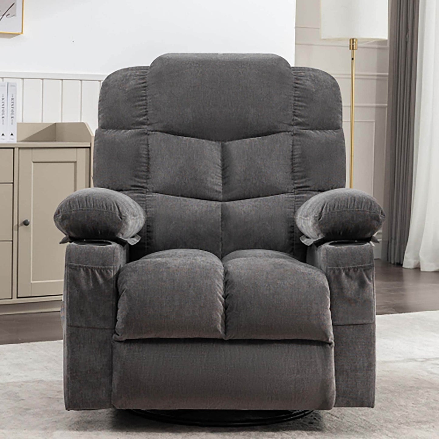 Fauteuil inclinable à bascule de massage surdimensionné avec 2 porte-gobelets