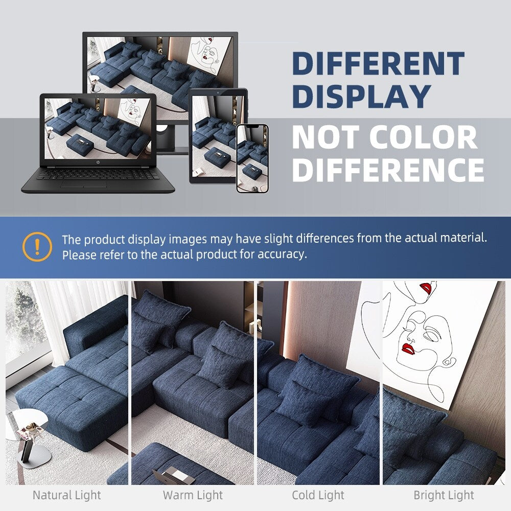 Canapé modulaire surdimensionné 6 places en chenille avec coussins et 8 oreillers pour le salon