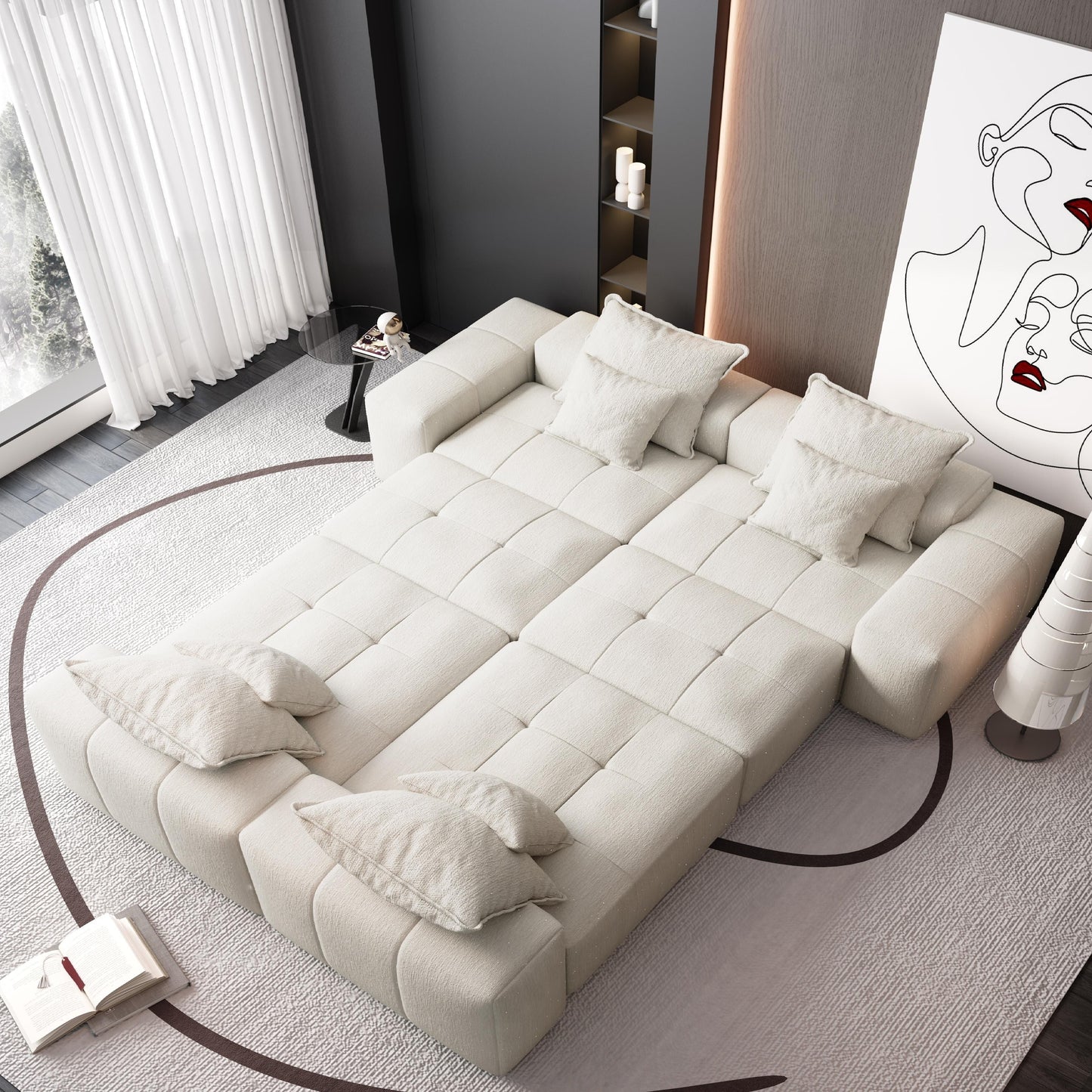 Canapé modulaire surdimensionné 6 places en chenille avec coussins et 8 oreillers pour le salon