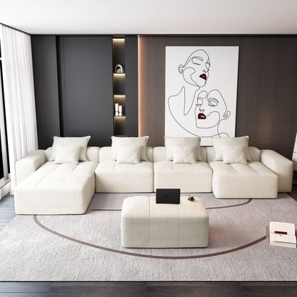 Canapé modulaire surdimensionné 6 places en chenille avec coussins et 8 oreillers pour le salon