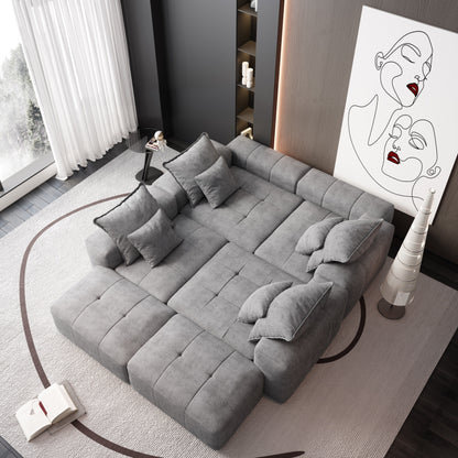 Canapé modulaire surdimensionné 6 places en chenille avec coussins et 8 oreillers pour le salon