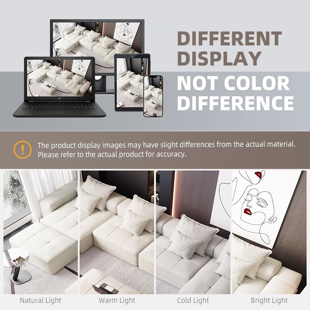 Canapé modulaire surdimensionné 6 places en chenille avec coussins et 8 oreillers pour le salon