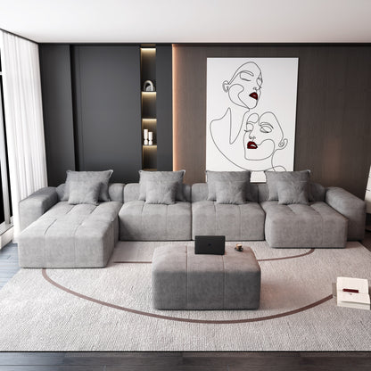 Canapé modulaire surdimensionné 6 places en chenille avec coussins et 8 oreillers pour le salon