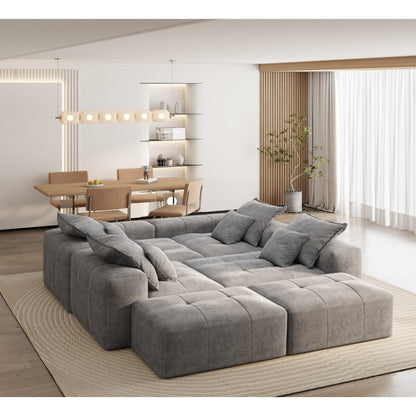 Canapé modulaire surdimensionné 6 places en chenille avec coussins et 8 oreillers pour le salon