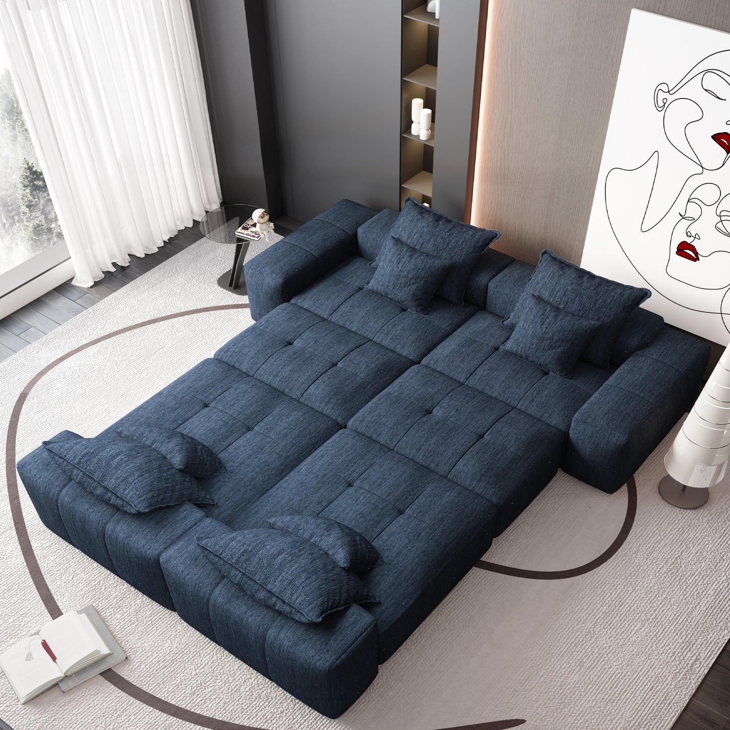 Canapé modulaire surdimensionné 6 places en chenille avec coussins et 8 oreillers pour le salon