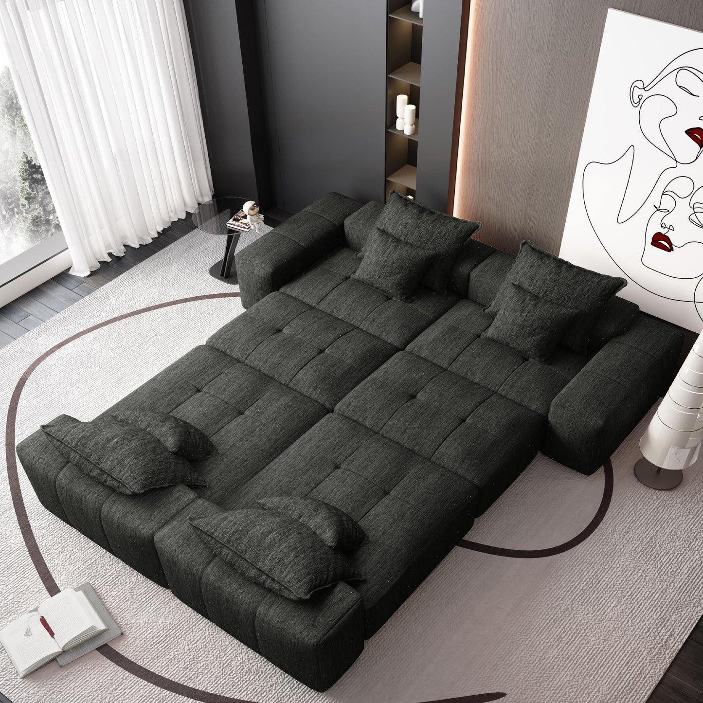 Canapé modulaire surdimensionné 6 places en chenille avec coussins et 8 oreillers pour le salon