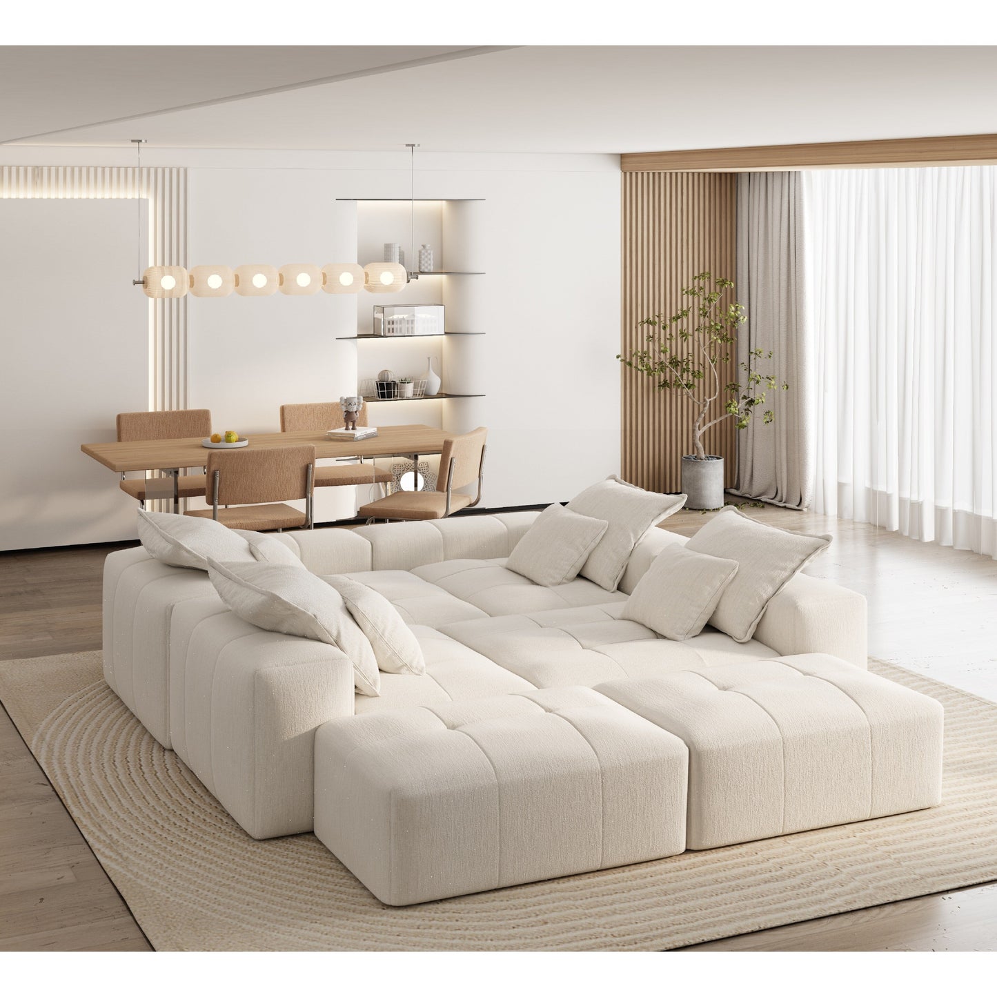 Canapé modulaire surdimensionné 6 places en chenille avec coussins et 8 oreillers pour le salon