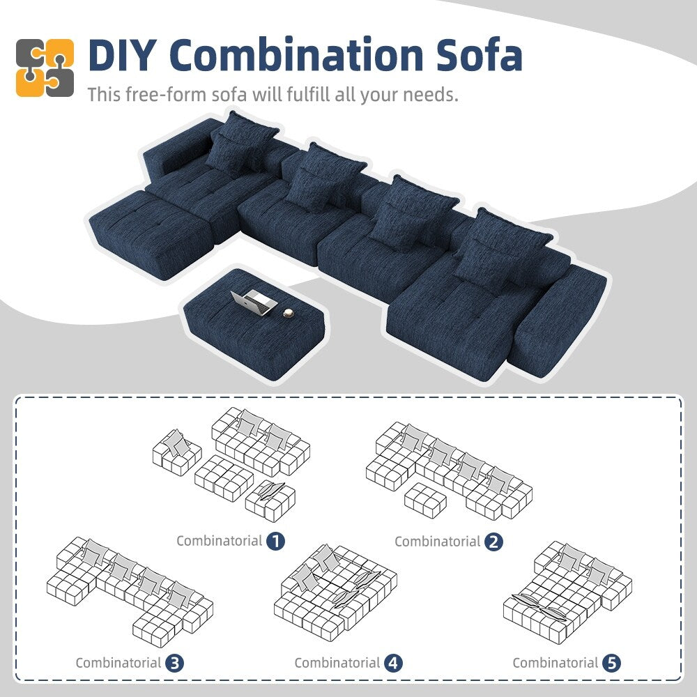 Canapé modulaire surdimensionné 6 places en chenille avec coussins et 8 oreillers pour le salon