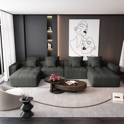 Canapé modulaire surdimensionné 6 places en chenille avec coussins et 8 oreillers pour le salon