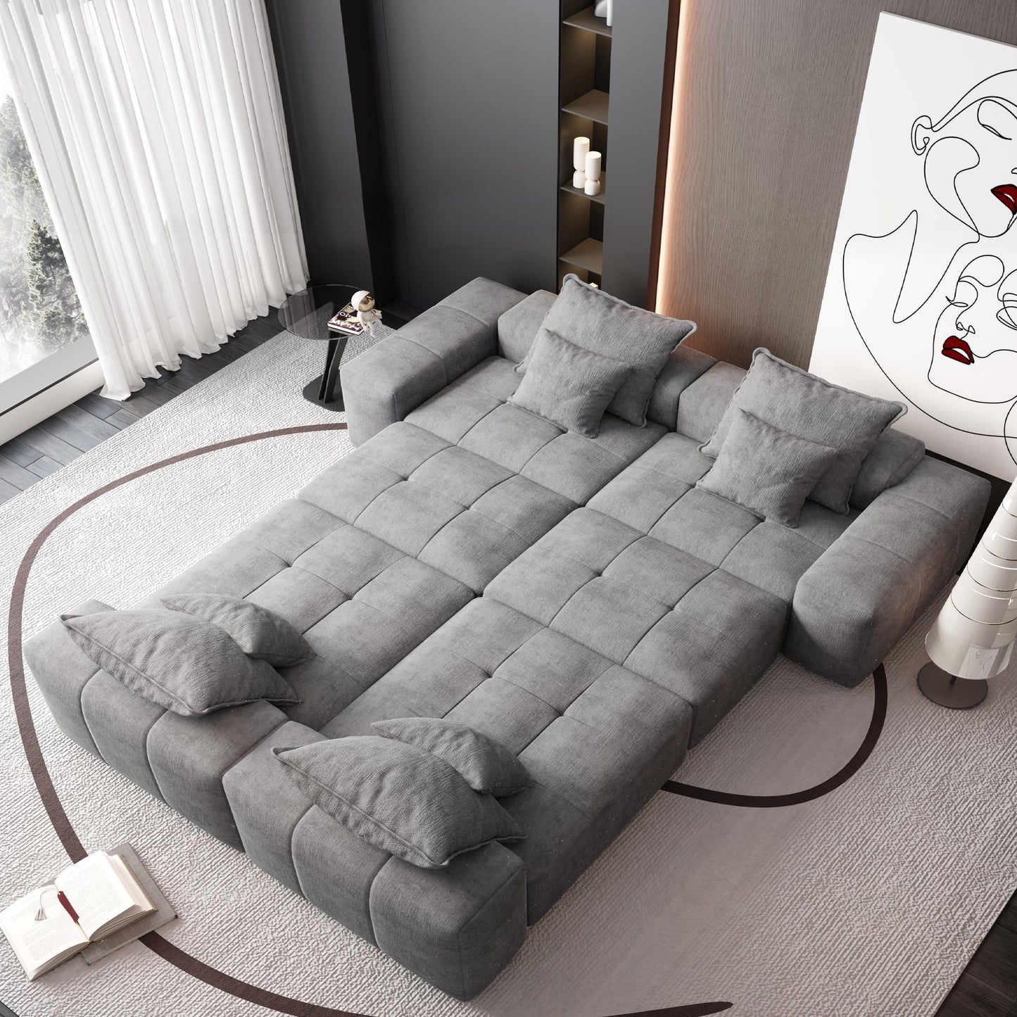 Canapé modulaire surdimensionné 6 places en chenille avec coussins et 8 oreillers pour le salon