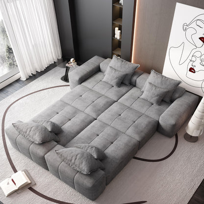 Canapé modulaire surdimensionné 6 places en chenille avec coussins et 8 oreillers pour le salon