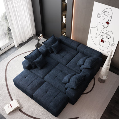 Canapé modulaire surdimensionné 6 places en chenille avec coussins et 8 oreillers pour le salon