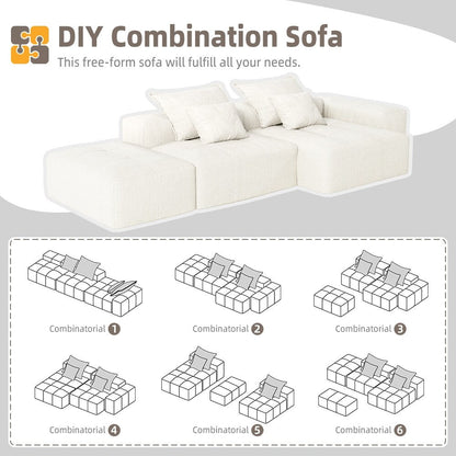 Canapé modulaire sectionnel surdimensionné en chenille avec pouf, méridienne, 1 accoudoir et 4 coussins pour le salon