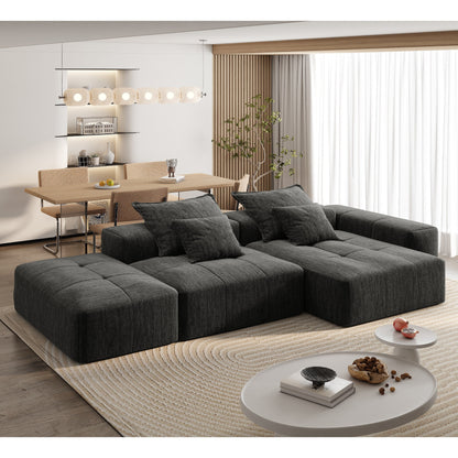 Canapé modulaire sectionnel surdimensionné en chenille avec pouf, méridienne, 1 accoudoir et 4 coussins pour le salon