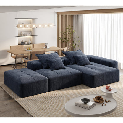 Canapé modulaire sectionnel surdimensionné en chenille avec pouf, méridienne, 1 accoudoir et 4 coussins pour le salon
