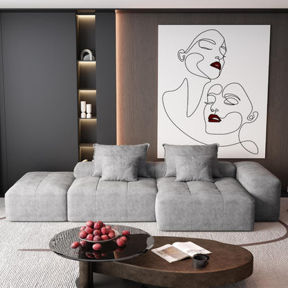 Canapé modulaire sectionnel surdimensionné en chenille avec pouf, méridienne, 1 accoudoir et 4 coussins pour le salon