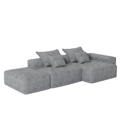 Canapé modulaire sectionnel surdimensionné en chenille avec pouf, méridienne, 1 accoudoir et 4 coussins pour le salon