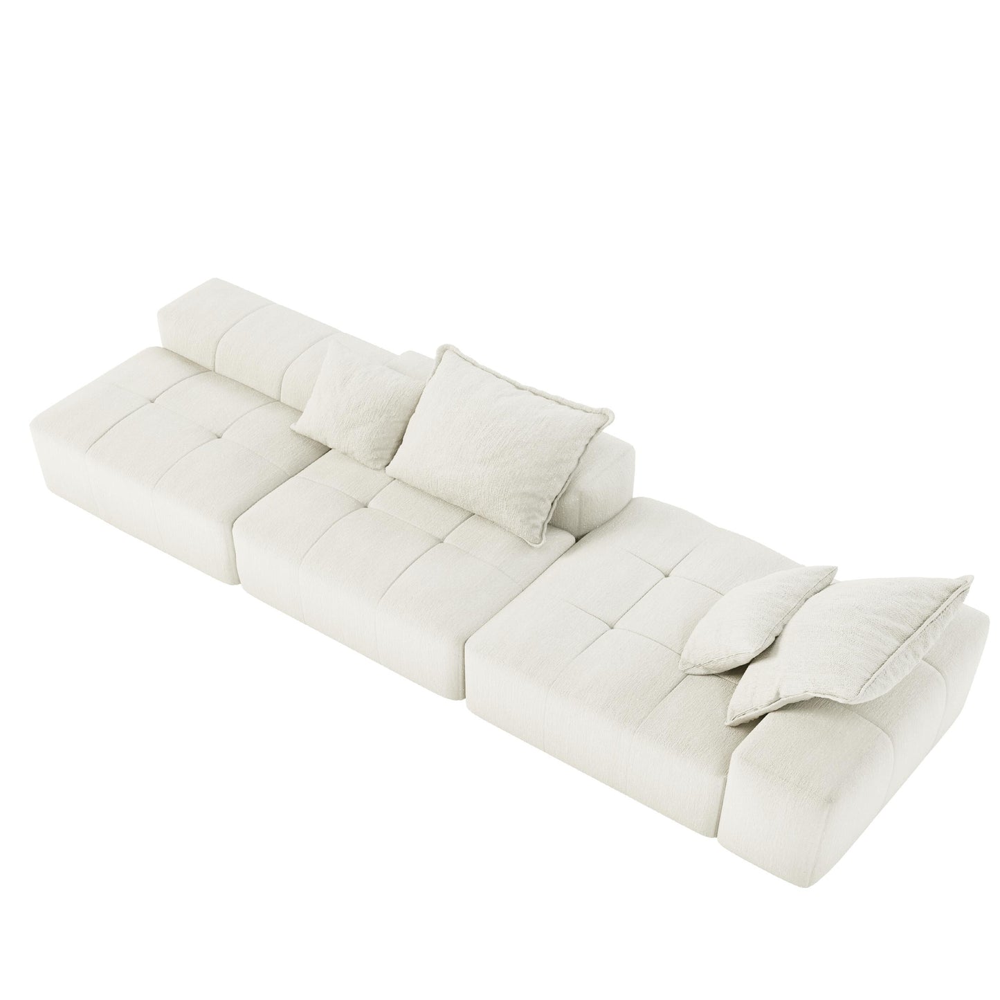 Canapé modulaire sectionnel surdimensionné en chenille avec pouf, méridienne, 1 accoudoir et 4 coussins pour le salon