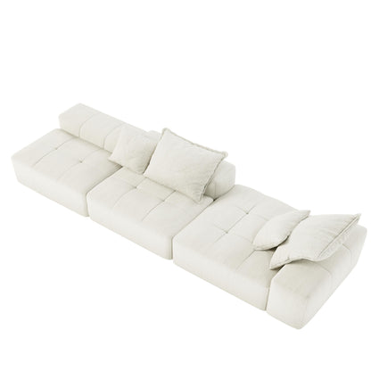 Canapé modulaire sectionnel surdimensionné en chenille avec pouf, méridienne, 1 accoudoir et 4 coussins pour le salon