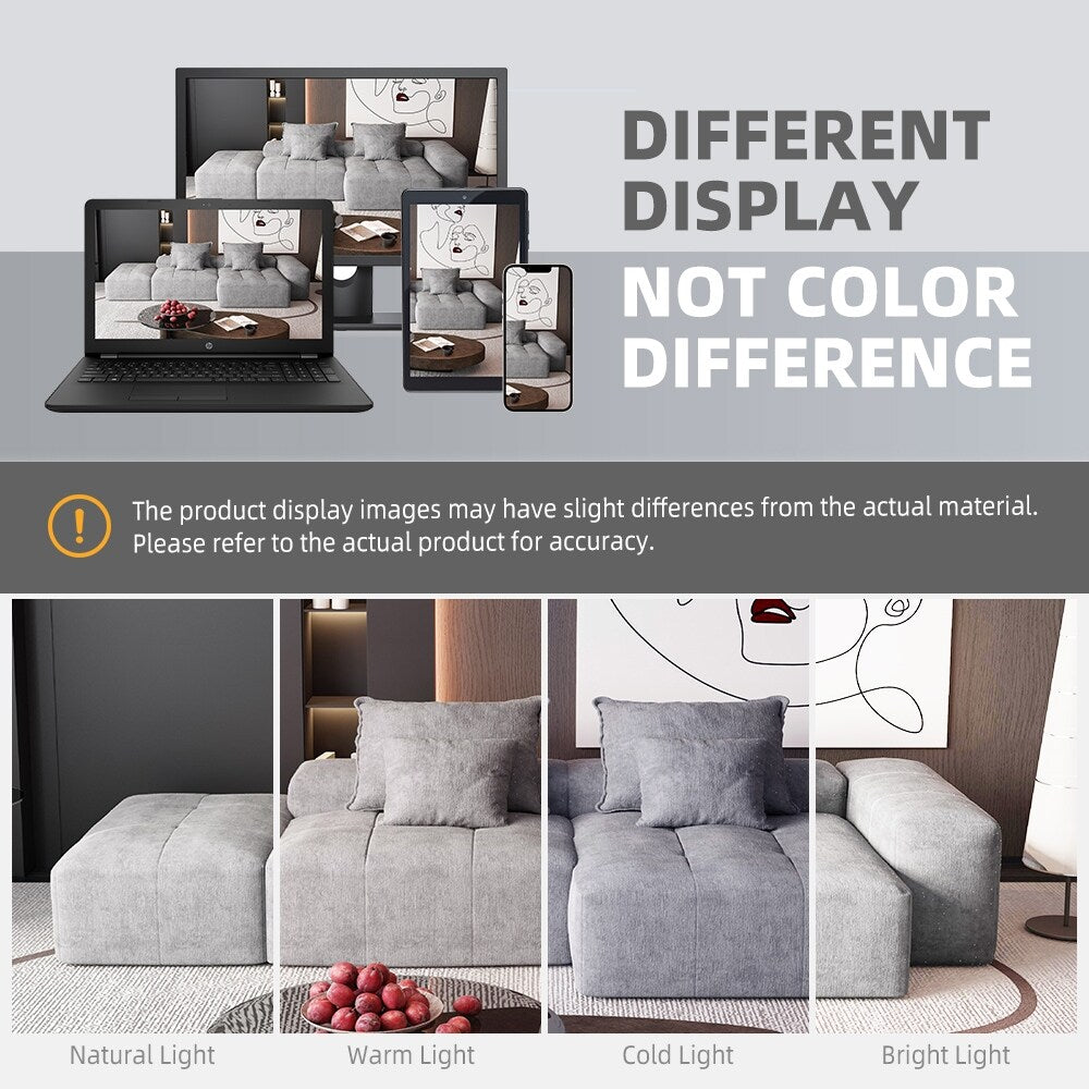 Canapé modulaire sectionnel surdimensionné en chenille avec pouf, méridienne, 1 accoudoir et 4 coussins pour le salon