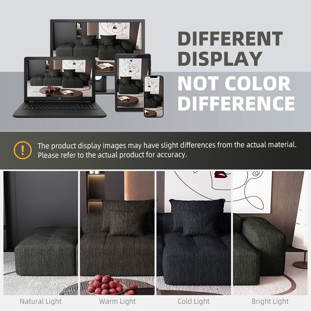 Canapé modulaire sectionnel surdimensionné en chenille avec pouf, méridienne, 1 accoudoir et 4 coussins pour le salon