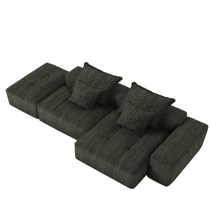 Canapé modulaire sectionnel surdimensionné en chenille avec pouf, méridienne, 1 accoudoir et 4 coussins pour le salon