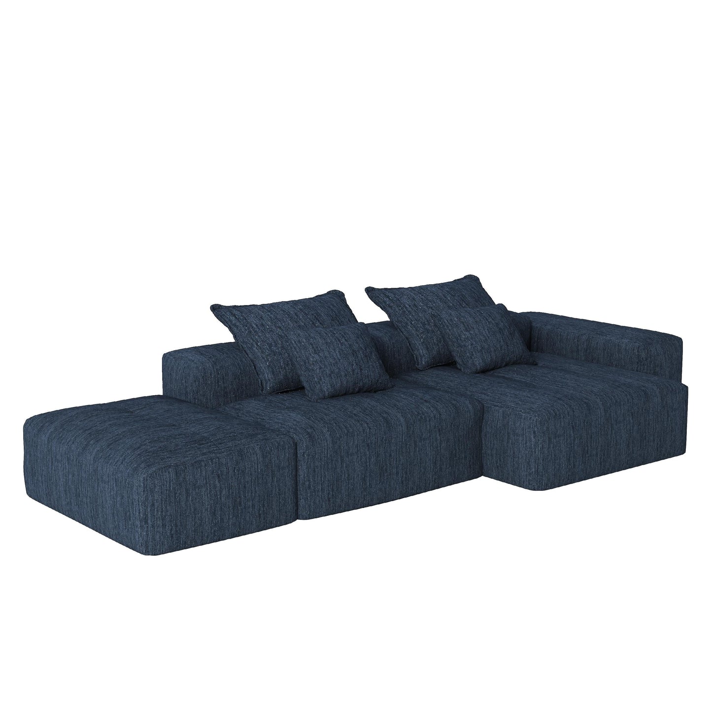 Canapé modulaire sectionnel surdimensionné en chenille avec pouf, méridienne, 1 accoudoir et 4 coussins pour le salon