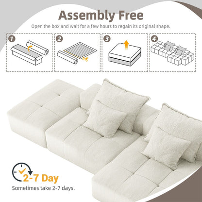 Canapé modulaire sectionnel surdimensionné en chenille avec pouf, méridienne, 1 accoudoir et 4 coussins pour le salon