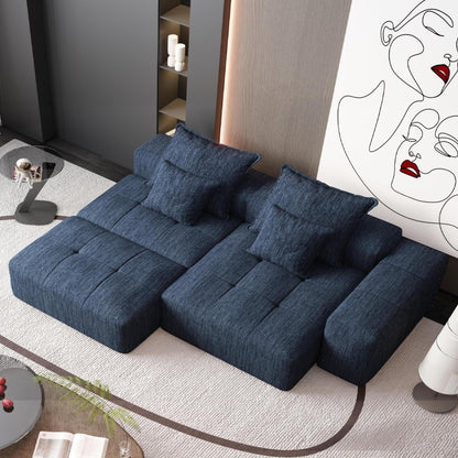 Canapé modulaire sectionnel surdimensionné en chenille avec pouf, méridienne, 1 accoudoir et 4 coussins pour le salon