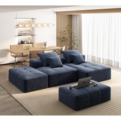 Canapé modulaire sectionnel surdimensionné en chenille avec pouf, méridienne, 1 accoudoir et 4 coussins pour le salon