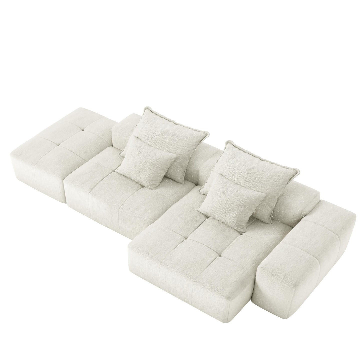 Canapé modulaire sectionnel surdimensionné en chenille avec pouf, méridienne, 1 accoudoir et 4 coussins pour le salon