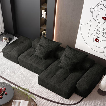 Canapé modulaire sectionnel surdimensionné en chenille avec pouf, méridienne, 1 accoudoir et 4 coussins pour le salon