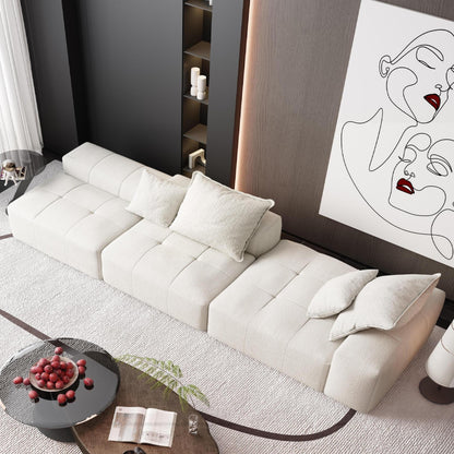 Canapé modulaire sectionnel surdimensionné en chenille avec pouf, méridienne, 1 accoudoir et 4 coussins pour le salon