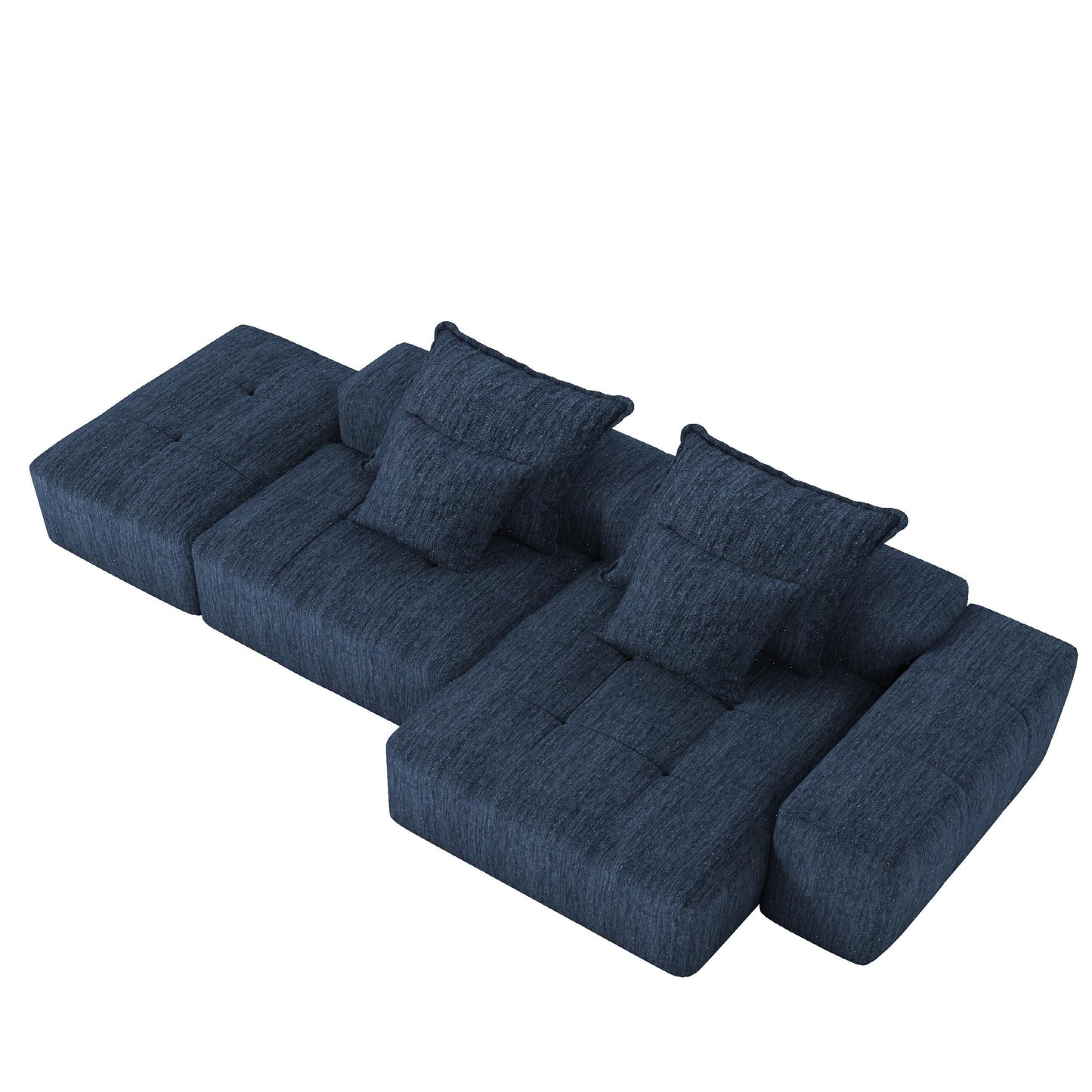 Canapé modulaire sectionnel surdimensionné en chenille avec pouf, méridienne, 1 accoudoir et 4 coussins pour le salon