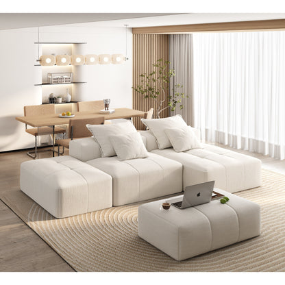 Canapé modulaire sectionnel surdimensionné en chenille avec pouf, méridienne, 1 accoudoir et 4 coussins pour le salon