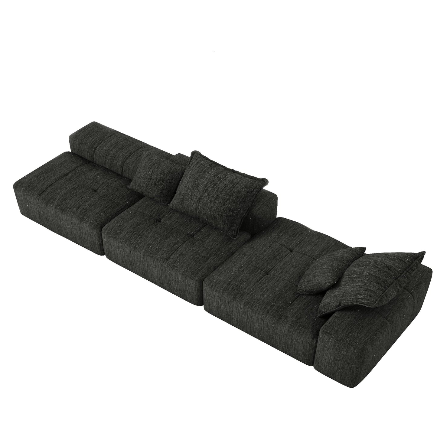 Canapé modulaire sectionnel surdimensionné en chenille avec pouf, méridienne, 1 accoudoir et 4 coussins pour le salon