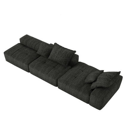 Canapé modulaire sectionnel surdimensionné en chenille avec pouf, méridienne, 1 accoudoir et 4 coussins pour le salon