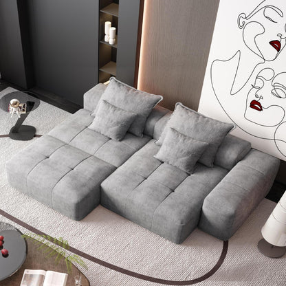 Canapé modulaire sectionnel surdimensionné en chenille avec pouf, méridienne, 1 accoudoir et 4 coussins pour le salon